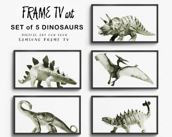 SAMSUNG FRAME TV digital art, Set of 5 Dinosaurs, art for Frame tv, dinosaur decor, Frame television art set, dinosaur digital download