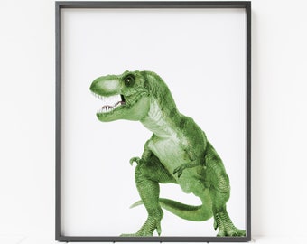 T rex print, tyrannosaurus rex printable wall art, bright GREEN dinosaur print, dinosaur decor
