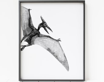 dinosaur print, pterosaur print, dinosaur wall art, dinosaur decor, flying dinosaur, pterodactyl print, pteranodon art
