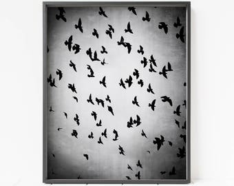 Vogel Bild, Vogelschwarm, Vogelschwarm, DRUCKBARE Vogel Wand Kunst, Vogel Dekor, fliegende Vögel Druck