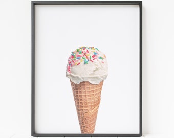 vanilla ice cream cone print, ice cream print, rainbow sprinkles print, ice cream wall art, ice cream decor, minimalist nursery art