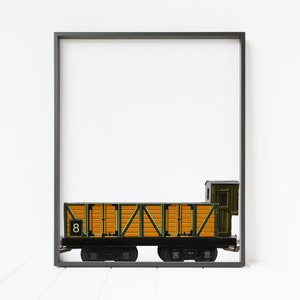 train car print, orange train, gondola train car, hopper train car, railroad decor