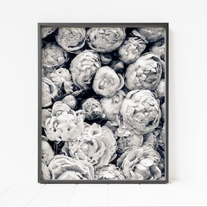 black and white flower print, peony print, black and white peony wall art, floral print