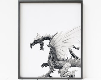 dragon print, dragon wall art, dragon wall decor, fantasy decor, minimalist dragon