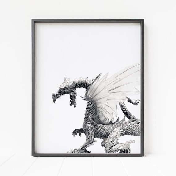 dragon print, dragon wall art, dragon wall decor, fantasy decor, minimalist dragon