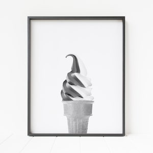 swirl ice cream cone print, twist ice cream cone, chocolate and vanilla soft serve ice cream