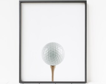golf ball print, sports decor, golf wall art, golf ball on golf tee print in color