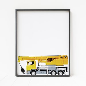 construction wall art, crane truck print, toddler boy&#39;s decor, truck nursery art