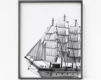 clipper ship print, boat wall art, maritime decor, sea decor, nautical decor, printable boat