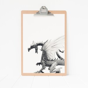 draketryck, drakeväggkonst, drakeväggdekor, fantasidekor, minimalistisk drake bild 7