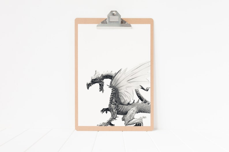 draketryck, drakeväggkonst, drakeväggdekor, fantasidekor, minimalistisk drake bild 7