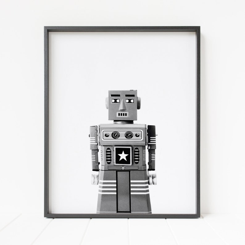 Retro Robot Wall Art Robot Print Minimalist Robot Robot Etsy