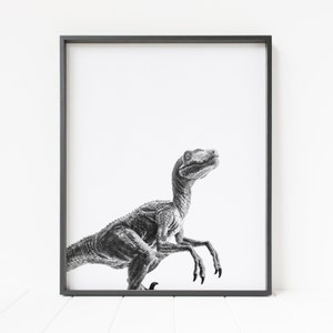 dinosaur wall art, dinosaur printable, velociraptor print, dinosaur print, dinosaur poster, childrens wall art, dinosaur decor, jurassic art