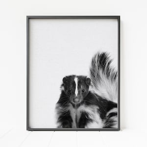 skunk print, black and white skunk decor, woodland animal print, woodland nursery decor