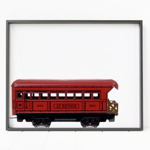 rode kombuisprint, observatieauto, treinprint, spoorwegdecor, spoorwegkunst aan de muur, treinwanddecor