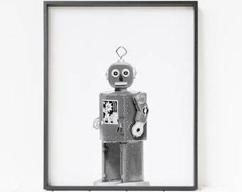 retro robot print, robot wall art, robot nursery print, printable robot art