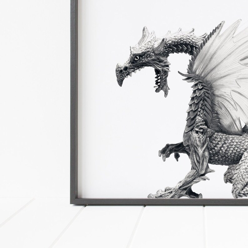 draketryck, drakeväggkonst, drakeväggdekor, fantasidekor, minimalistisk drake bild 8