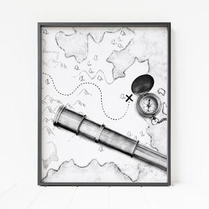 impression de carte au trésor, impression pirate, décor nautique, décor océanique, art mural de navire, impression spyglass