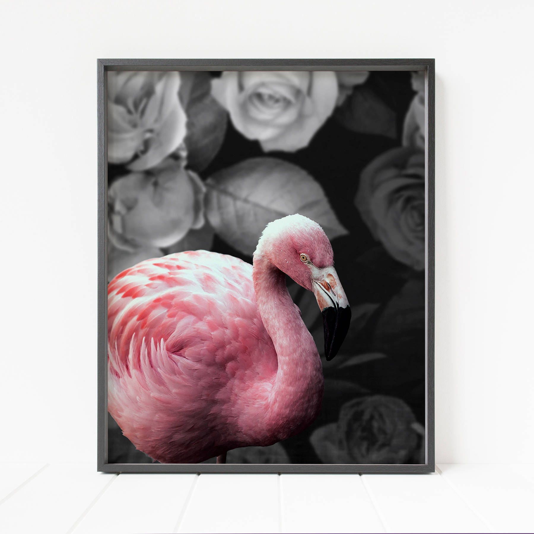 Pink flamingo print printable wall art tropical decor pink | Etsy