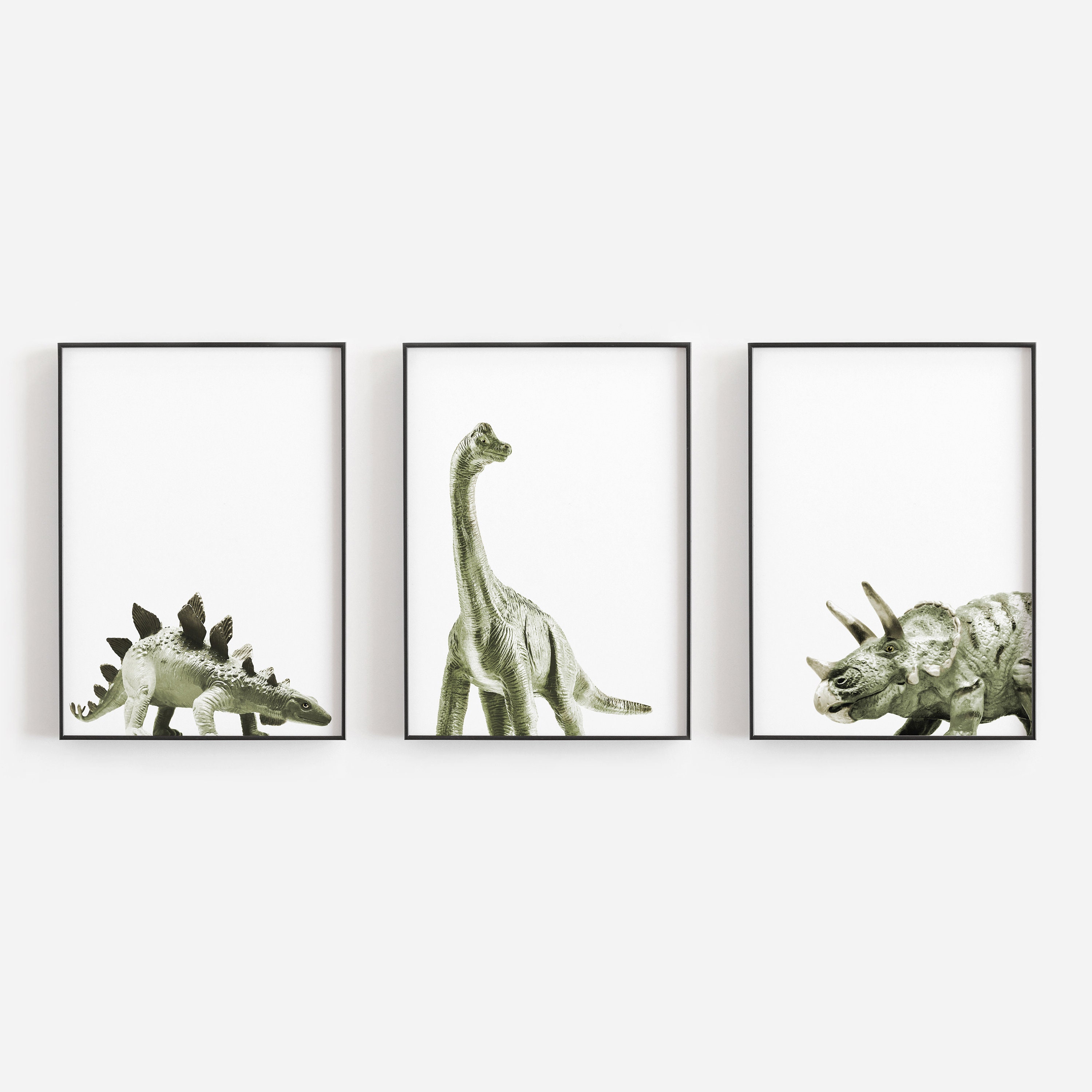 SET of THREE dinosaur prints, stegosaurus print, triceratops print, brontosaurus print, dinosaur nursery, printable wall art