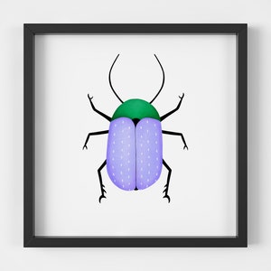 beetle illustration, beetle print, printable beetle, cute beetle wall art, bug wall decor, colorful insect, square print