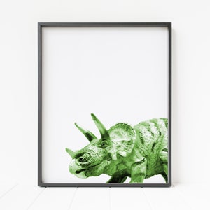 triceratops print, dinosaur print, bright green dinosaur, dinosaur nursery art, dinosaur wall art