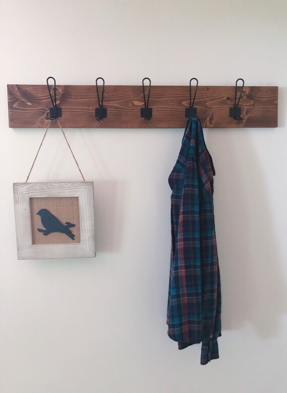 Farmhouse Style Coat Rack Wall Mounted Rustic Modern Foyer Entryway Wood Hanger Mudroom Black Hooks