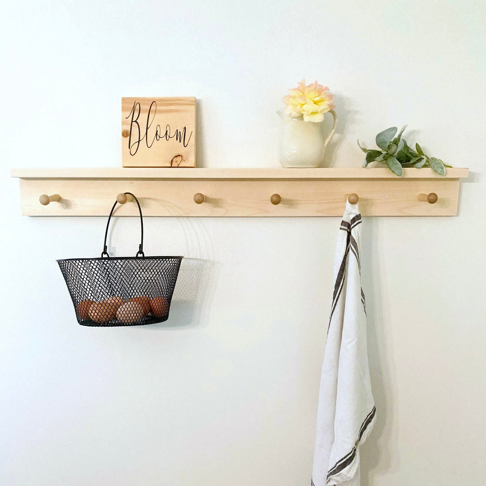 Peg Rail Shelf Kitchen Shelf Entryway Hooks Farmhouse Coat Etsy