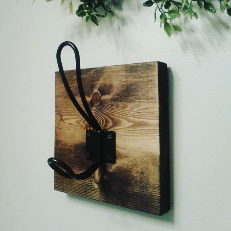 Set of 2 Easy Flush Mount Farmhouse Wood Block Hooks Bathroom Etsy