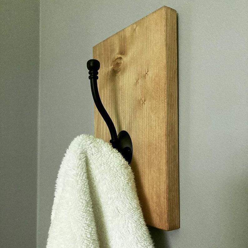 Set of 2 Farmhouse Towel Hooks Modern Farmhouse Wood Block Etsy