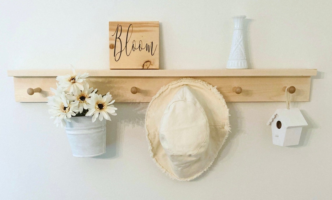 Shelf With Hooks Nursery Shelf Peg Rail Shelf Entryway Peg Etsy