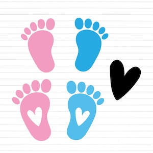 Paquete de pies de bebé en formato SVG, revelación de género en formato SVG, pies de bebé en formato PNG, archivo digital para baby shower, proyecto de manualidades DIY, paquete de pies de bebé para sublimación, DXF