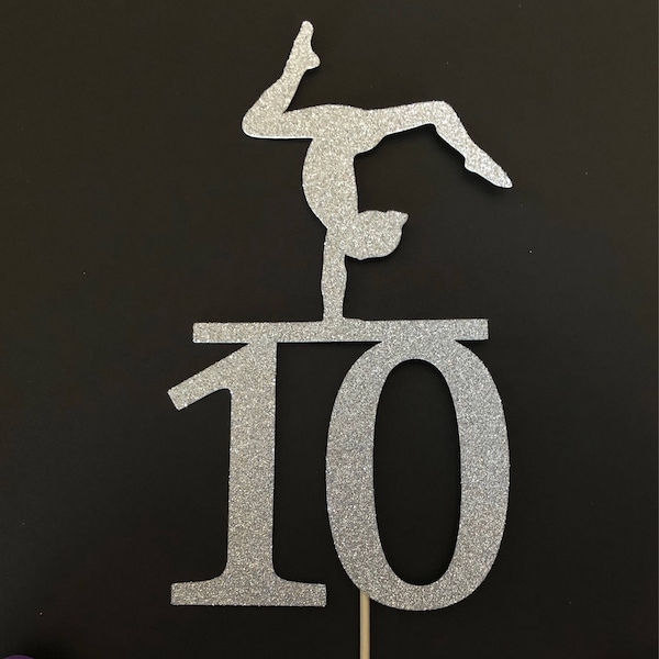 Gymnastics cake topper with age, number cake centerpiece, gymnastics party decor, custom cake topper