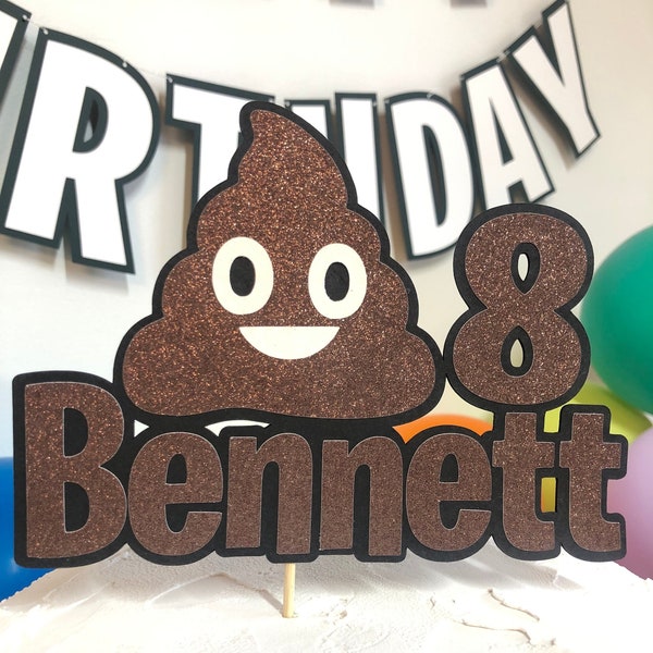 Custom cake topper with name and age, poop emoji cake topper, emoji themed birthday party