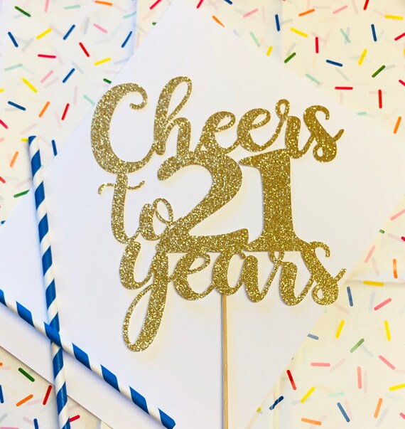 Kuchendekoration Zum 21. Geburtstag – Cheers To 21 Years, Schwarzer Glitzer-Aufsatz, Für Geburtstagstorten