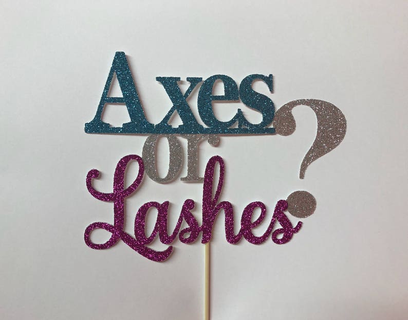 glitter baby shower cake topper gender reveal party decor Axes or lashes cake topper
