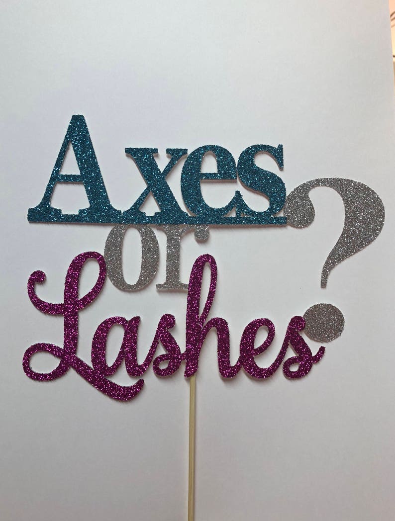glitter baby shower cake topper gender reveal party decor Axes or lashes cake topper