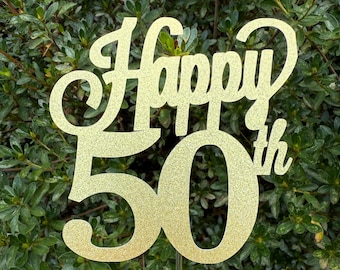 Happy 50th Birthday Cake Topper ~ Happy Birthday ~ 50th ~ Any Age ~ Glitter Cake Topper