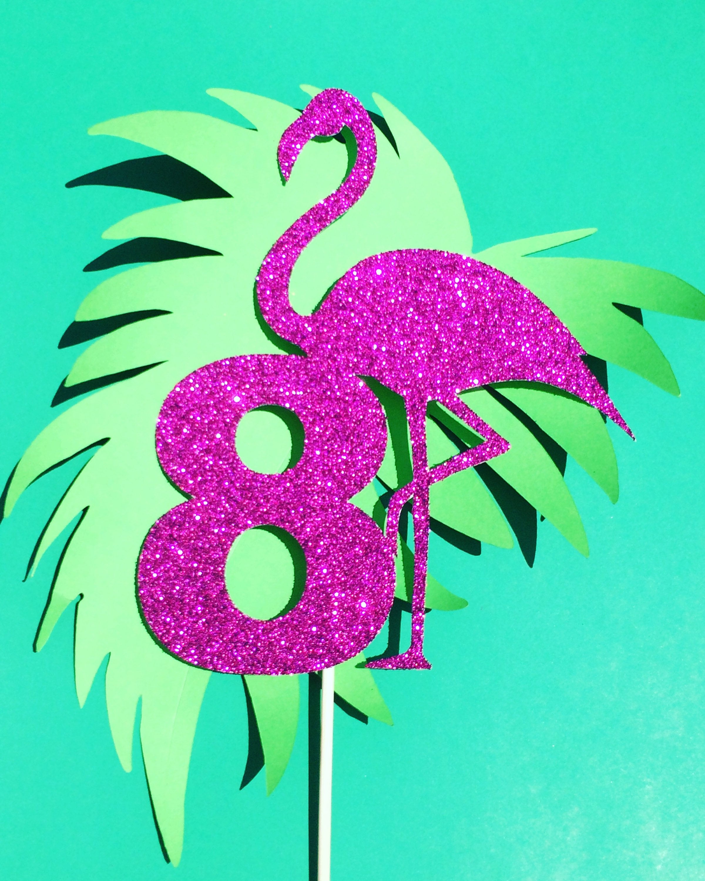 Flamingo Cake Topper Glitter Cake Topper Tropical Party Etsy