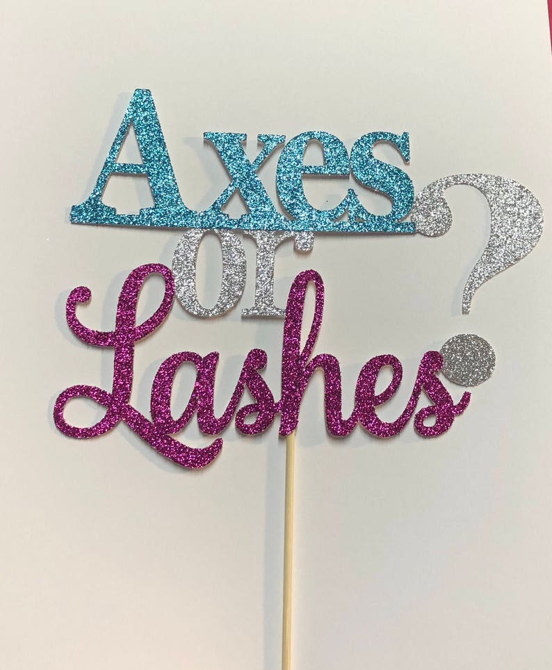 glitter baby shower cake topper gender reveal party decor Axes or lashes cake topper