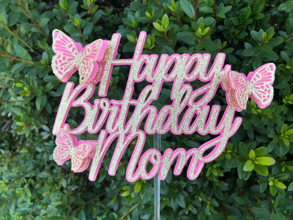 Download Happy Birthday Cake Topper Happy Birthday Mom Party Centerpiece 3d Layered Cake Decoration Glitter Cake Topper Party Decor Paper Party Supplies