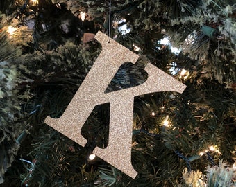 Glitter letter ornament, CARDSTOCK PAPER, custom alphabet glitter tag, glitter gift tag, stocking tag, monogram initial