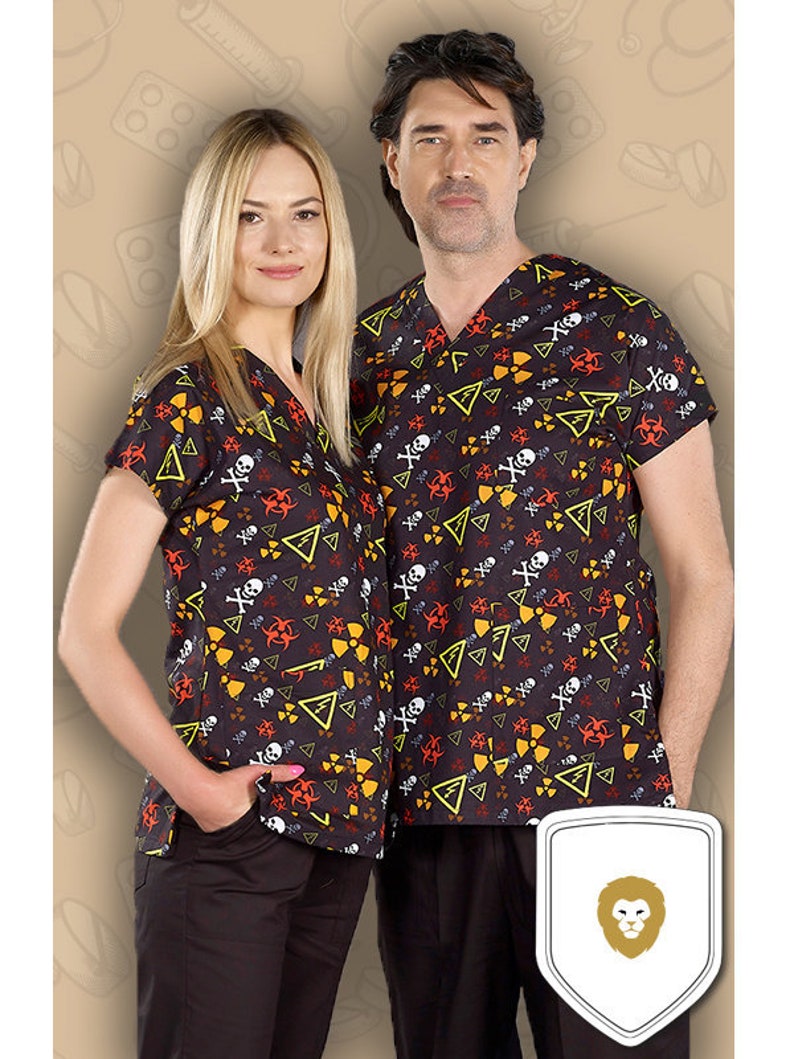 Radiology Skeleton Patterned 100 Cotton Scrub Top Unisex Vneck Nurse