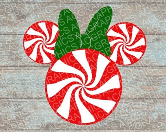 Peppermint Minnie Mouse Head SVG, DXF, JPEG, and Studio Downloads