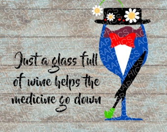 Mary Poppins Wine Glass SVG, DXF, JPEG, and Studio Downloads