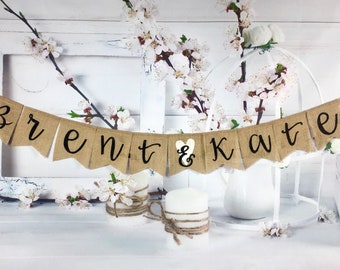 Custom WEDDING Named burlap banner, Bride to be, Personalized burlap banner, Custom Banner,Bridal Shower Banner,Rustic banner.