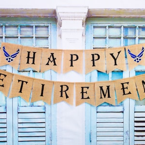 AIR FORCE RETIREMENT burlap banner, Happy Retirement banner, The Legend has Retired, Retirement party decoration, Rustic style banner.