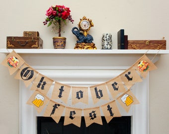 Oktoberfest Burlap Banner, German Beer Garden Decor.Prost banner.