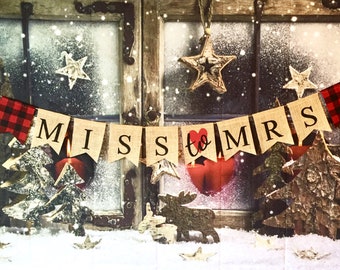 Flannel Bridal Shower Burlap Banner: From Miss to Mrs, Buffalo Plaid decorations