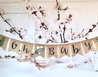 Oh Baby Burlap Banner: Olive Leaf Baby Shower Decorations.